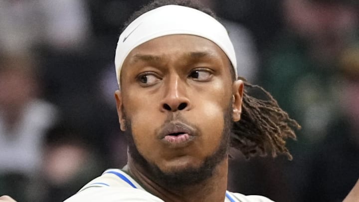 Milwaukee Bucks center Myles Turner during the first quarter against the Brooklyn Nets at Fiserv Forum on Apr 10, 2026.