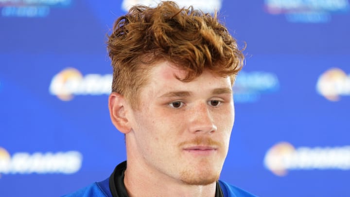 Los Angeles Rams tight end Terrance Ferguson (18). Mandatory Credit: Kirby Lee-Imagn Images Los Angeles Rams tight end Terrance Ferguson (18). Mandatory Credit: Kirby Lee-Imagn Images