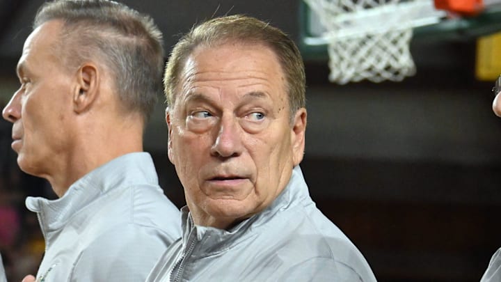 Michigan State men's basketball coach Tom Izzo turns to his family in the stands just before the start of the national anthem in the Superior Dome on Sunday, Oct. 13. Michigan State men's basketball coach Tom Izzo turns to his family in the stands just before the start of the national anthem in the Superior Dome on Sunday, Oct. 13.