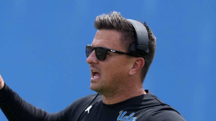 May 2, 2026; Pasadena, CA, USA; UCLA Bruins coach Bob Chesney reacts during the spring game at Rose Bowl. Mandatory Credit: Kirby Lee-Imagn Images May 2, 2026; Pasadena, CA, USA; UCLA Bruins coach Bob Chesney reacts during the spring game at Rose Bowl. Mandatory Credit: Kirby Lee-Imagn Images
