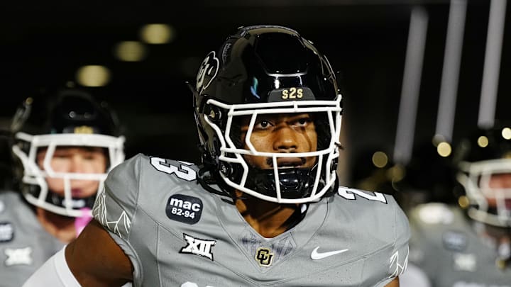 Sep 27, 2025; Boulder, Colorado, USA; Colorado Buffaloes safety Carter Stoutmire (23) before the game against the Brigham Young Cougars at Folsom Field. Sep 27, 2025; Boulder, Colorado, USA; Colorado Buffaloes safety Carter Stoutmire (23) before the game against the Brigham Young Cougars at Folsom Field.