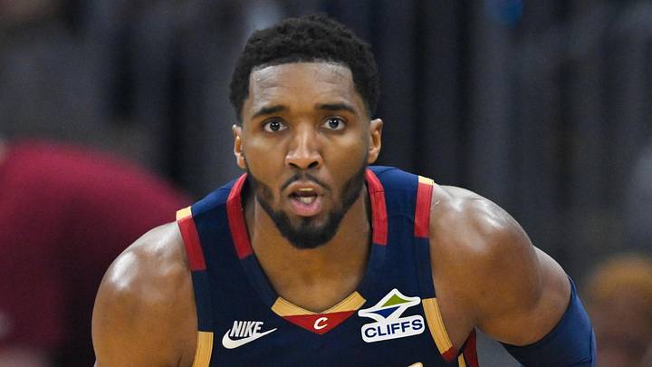 May 23, 2026; Cleveland, Ohio, USA; Cleveland Cavaliers guard Donovan Mitchell (45) reacts in the third quarter against the New York Knicks during game three of the eastern conference finals for the 2026 NBA playoffs at Rocket Arena. Mandatory Credit: David Richard-Imagn Images May 23, 2026; Cleveland, Ohio, USA; Cleveland Cavaliers guard Donovan Mitchell (45) reacts in the third quarter against the New York Knicks during game three of the eastern conference finals for the 2026 NBA playoffs at Rocket Arena. Mandatory Credit: David Richard-Imagn Images