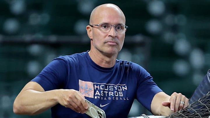 Apr 18, 2026; Houston, Texas, USA; Houston Astros manager Joe Espada (19) prior to the game against the St. Louis Cardinals at Daikin Park. Mandatory Credit: Erik Williams-Imagn Images