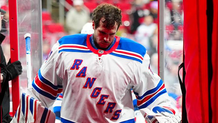 Apr 12, 2025; Raleigh, North Carolina, USA; New York Rangers goaltender Igor Shesterkin (31) comes off the ice after warmups before the game against the Carolina Hurricanes at Lenovo Center. Mandatory Credit: James Guillory-Imagn Images Apr 12, 2025; Raleigh, North Carolina, USA; New York Rangers goaltender Igor Shesterkin (31) comes off the ice after warmups before the game against the Carolina Hurricanes at Lenovo Center. Mandatory Credit: James Guillory-Imagn Images