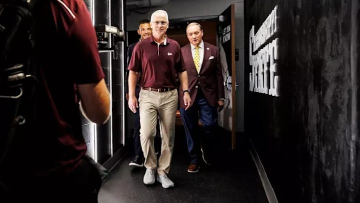 Mississippi State Head Coach Brian O'Connor, Mississippi State Director of Athletics Zac Selmon and Mississippi State President Mark E. Keenum during the Brian O’Connor Welcome Event at Dudy Noble Field at Polk-Dement Stadium in Starkville, MS.