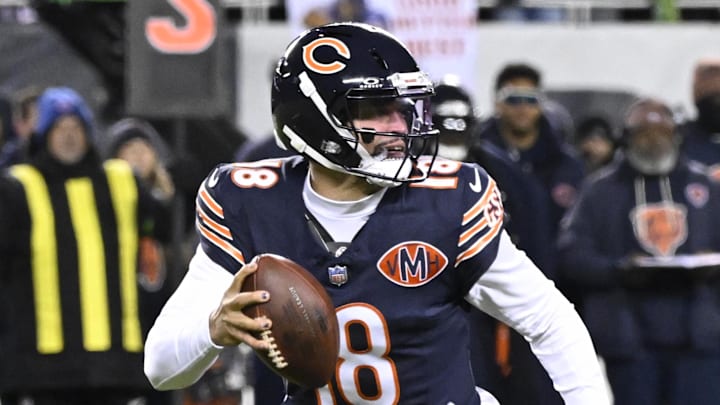 Jan 10, 2026; Chicago, IL, USA; Chicago Bears quarterback Caleb Williams (18) looks downfield against the Green Bay Packers during the first half of an NFC Wild Card Round game at Soldier Field. Mandatory Credit: Matt Marton-Imagn Images Jan 10, 2026; Chicago, IL, USA; Chicago Bears quarterback Caleb Williams (18) looks downfield against the Green Bay Packers during the first half of an NFC Wild Card Round game at Soldier Field. Mandatory Credit: Matt Marton-Imagn Images