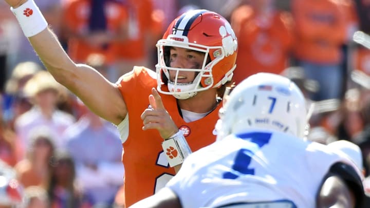 Clemson Tigers quarterback Cade Klubnik (2) throws the ball Saturday, Nov. 1, 2025, during the NCAA football game against the Duke Blue Devils at Memorial Stadium in Clemson, South Carolina.
