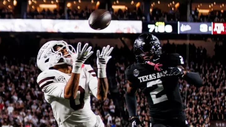 Mississippi State Wide Receiver Brenen Thompson (#0) during the game between the Texas A&M Aggies and the Mississippi State Bulldogs at Kyle Field in College Station, TX.