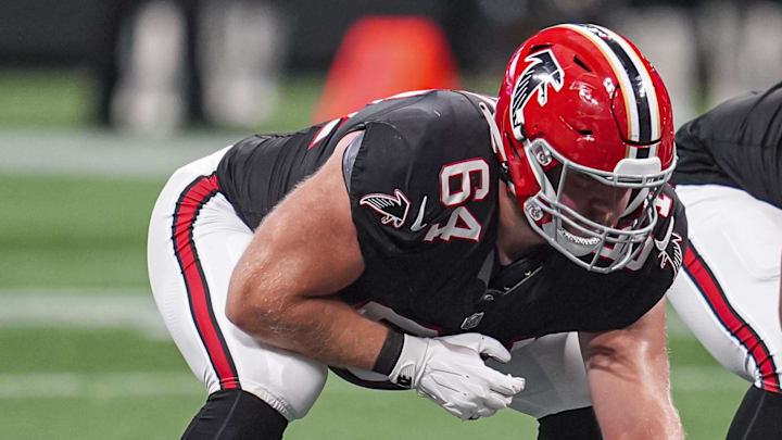 Atlanta Falcons center Ryan Neuzil signed a two-year contract May 28. Atlanta Falcons center Ryan Neuzil signed a two-year contract May 28.