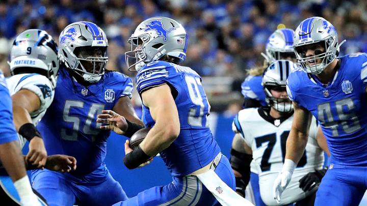 Lions defensive end Aidan Hutchinson intercepted a pass vs. the Panthers back in 2023 at Ford Field Lions defensive end Aidan Hutchinson intercepted a pass vs. the Panthers back in 2023 at Ford Field