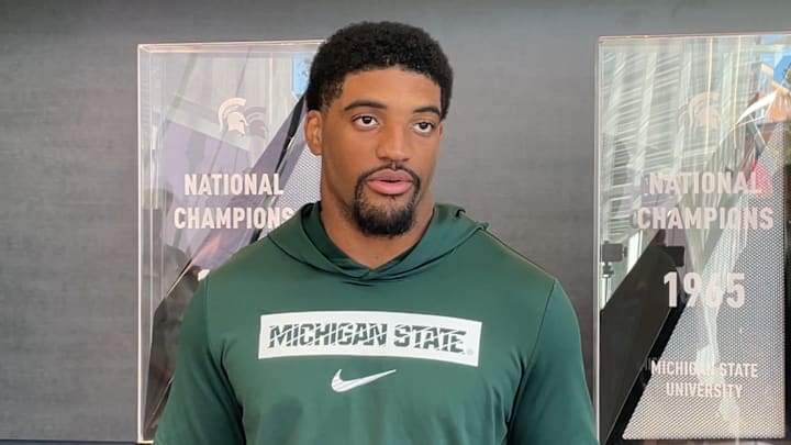 Michigan State linebacker Wayne Matthews III talks to the media on Oct. 29, 2025.