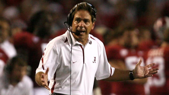 9-11-2010 -- Tuscaloosa, Ala -- Alabama Coach Nick Saban reacts in the fourth quarter at Bryant-Denny Stadium on Saturday night Sept. 11, 2010. Alabama beat Penn State by a score of 24-3. (Robert Sutton / The Tuscaloosa News)