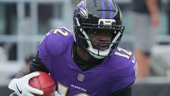 Former Baltimore Ravens wide receiver Malik Cunningham (12) warms up prior to the game against the Colts Former Baltimore Ravens wide receiver Malik Cunningham (12) warms up prior to the game against the Colts