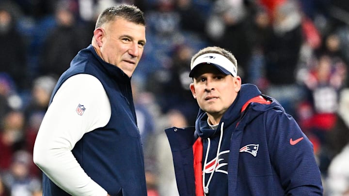 Jan 11, 2026; Foxborough, MA, USA; New England Patriots head coach Mike Vrabel and New England Patriots offensive coordinator Josh McDaniels Mandatory Credit: Eric Canha-Imagn Images Jan 11, 2026; Foxborough, MA, USA; New England Patriots head coach Mike Vrabel and New England Patriots offensive coordinator Josh McDaniels Mandatory Credit: Eric Canha-Imagn Images
