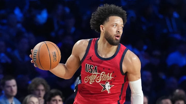Feb 15, 2026; Inglewood, California, USA; Team USA Stars guard Cade Cunningham (2) of the Detroit Pistons moves the ball in game two against Team Stripes during the 75th NBA All Star Game at Intuit Dome. Mandatory Credit: Kirby Lee-Imagn Images