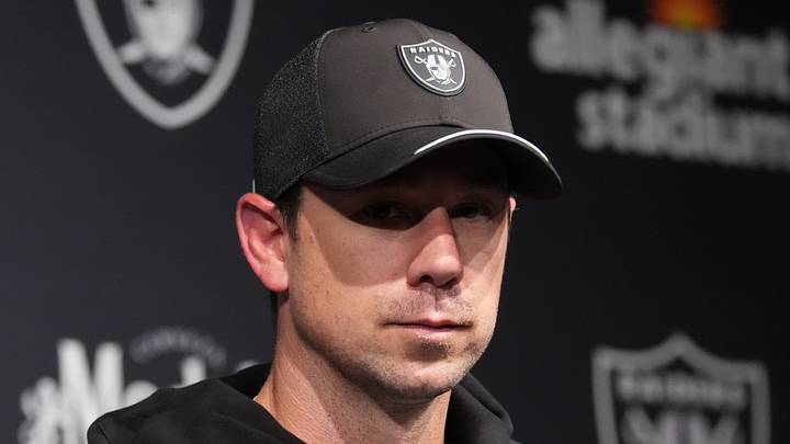 Sep 13, 2026; Paradise, Nevada, USA; Las Vegas Raiders head coach Klint Kubiak speaks with media after the game against the Miami Dolphins at Allegiant Stadium. Mandatory Credit: Kirby Lee-Imagn Images Sep 13, 2026; Paradise, Nevada, USA; Las Vegas Raiders head coach Klint Kubiak speaks with media after the game against the Miami Dolphins at Allegiant Stadium. Mandatory Credit: Kirby Lee-Imagn Images