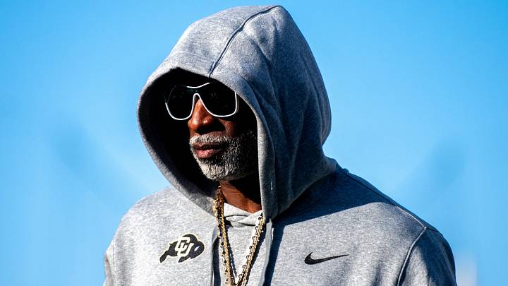 CU football head coach Deion Sanders, or Coach Prime, watches his team warm up before the game against CSU in the Rocky Mountain Showdown at Canvas Stadium on Saturday, Sept. 14, 2024, in Fort Collins, Colo. CU football head coach Deion Sanders, or Coach Prime, watches his team warm up before the game against CSU in the Rocky Mountain Showdown at Canvas Stadium on Saturday, Sept. 14, 2024, in Fort Collins, Colo.
