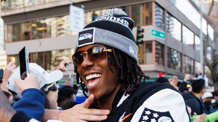 Seattle Seahawks wide receiver Rashid Shaheed interacts with fans