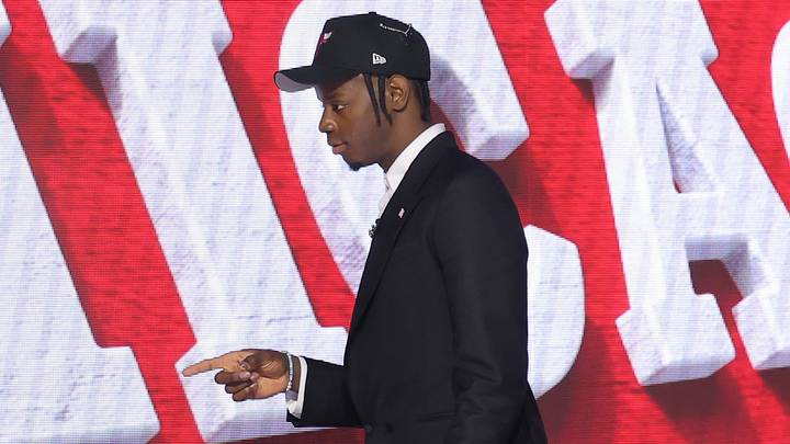 Jun 23, 2026; New York, NY, USA; The fourth pick in the 2026 NBA draft, North Carolina forward Caleb Wilson after he was selected by the Chicago Bulls at Barclays Center. Mandatory Credit: Brad Penner-Imagn Images Jun 23, 2026; New York, NY, USA; The fourth pick in the 2026 NBA draft, North Carolina forward Caleb Wilson after he was selected by the Chicago Bulls at Barclays Center. Mandatory Credit: Brad Penner-Imagn Images