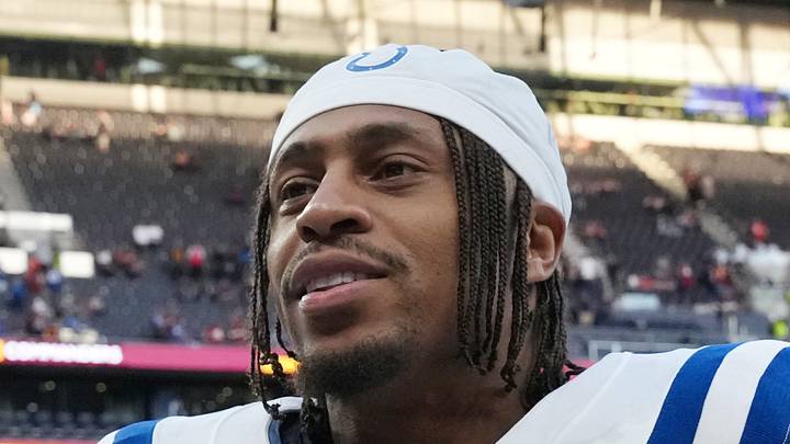 Indianapolis Colts running back Jonathan Taylor reacts after the game against the Washington Commanders.