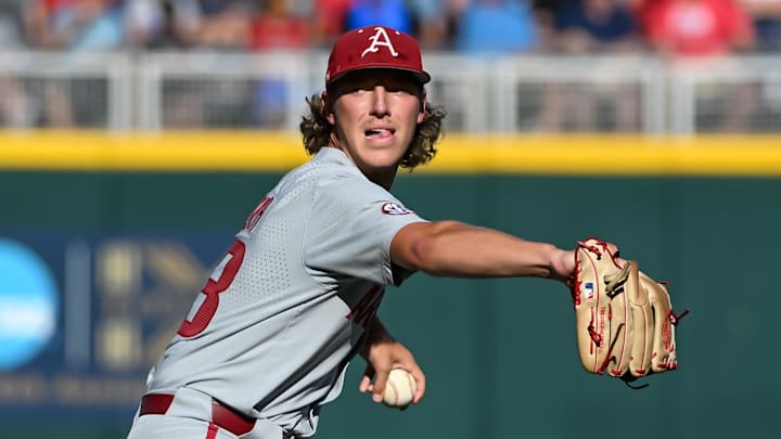 Arkansas Razorbacks pitcher Hagen Smith was the fifth pick in the Major League draft in 2024. He's the No. 2 left-handed pitching prospect in baseball.