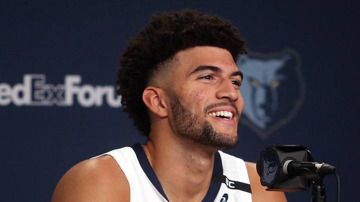 Sep 28, 2026; Memphis, TN, USA; Memphis Grizzlies forward Cameron Boozer (27) speaks at media day at FedEx Forum. Mandatory Credit: Petre Thomas-Imagn Images Sep 28, 2026; Memphis, TN, USA; Memphis Grizzlies forward Cameron Boozer (27) speaks at media day at FedEx Forum. Mandatory Credit: Petre Thomas-Imagn Images