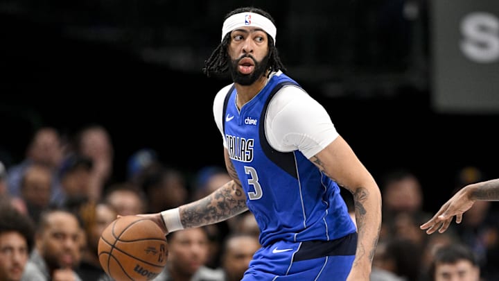 Mar 31, 2025; Dallas, Texas, USA; Dallas Mavericks forward Anthony Davis (3) in action during the game between the Dallas Mavericks and the Brooklyn Nets at the American Airlines Center. Mandatory Credit: Jerome Miron-Imagn Images