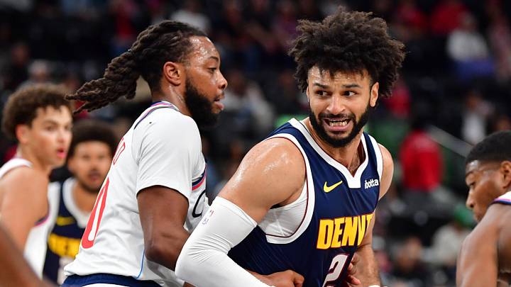 Oct 14, 2026; Inglewood, California, USA; Denver Nuggets guard Jamal Murray (27) moves the ball against Los Angeles Clippers guard Darius Garland (10) and forward Rui Hachimura (28) during the first half at Intuit Dome. Mandatory Credit: Gary A. Vasquez-Imagn Images Oct 14, 2026; Inglewood, California, USA; Denver Nuggets guard Jamal Murray (27) moves the ball against Los Angeles Clippers guard Darius Garland (10) and forward Rui Hachimura (28) during the first half at Intuit Dome. Mandatory Credit: Gary A. Vasquez-Imagn Images