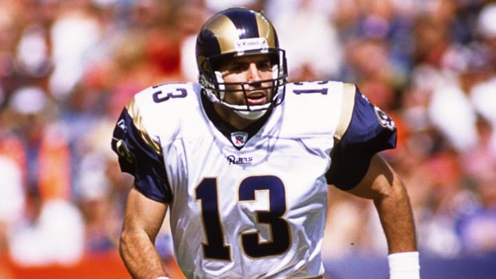 Sep 8, 2002; Denver, CO, USA; FILE PHOTO; St. Louis Rams quarterback Kurt Warner (13) in action against the Denver Broncos at Mile High Stadium. Mandatory Credit: Peter Brouillet-USA TODAY NETWORK 