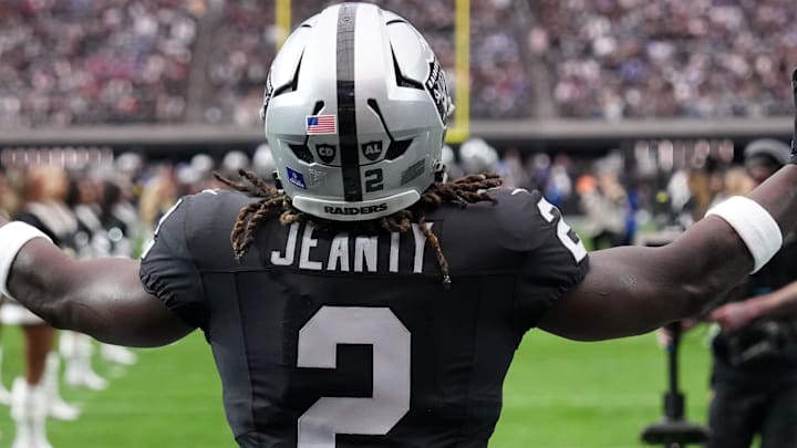Dec 28, 2025; Paradise, Nevada, USA; Las Vegas Raiders running back Ashton Jeanty (2) enters the field before the game against the New York Giants at Allegiant Stadium. Mandatory Credit: Kirby Lee-Imagn Images Dec 28, 2025; Paradise, Nevada, USA; Las Vegas Raiders running back Ashton Jeanty (2) enters the field before the game against the New York Giants at Allegiant Stadium. Mandatory Credit: Kirby Lee-Imagn Images
