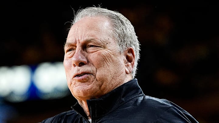Michigan State head coach Tom Izzo reacts to a play against Michigan during the first half at Crisler Center in Ann Arbor on Sunday, March 8, 2026. Michigan State head coach Tom Izzo reacts to a play against Michigan during the first half at Crisler Center in Ann Arbor on Sunday, March 8, 2026.