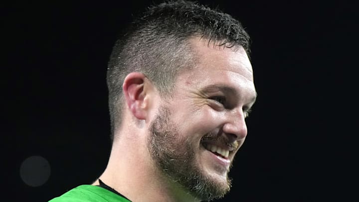 Dec 28, 2022; San Diego, CA, USA; Oregon Ducks head coach Dan Lanning reacts after the 2022 Holiday Bowl against the North Carolina Tar Heels at Petco Park. Mandatory Credit: Kirby Lee-Imagn Images