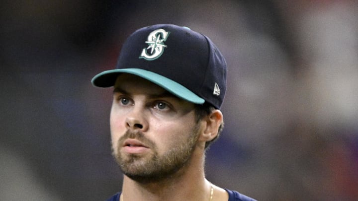 Seattle Mariners relief pitcher Matt Brash (47) pitches during the game between the Texas Rangers and the Seattle Mariners at Globe Life Field on June 28. 