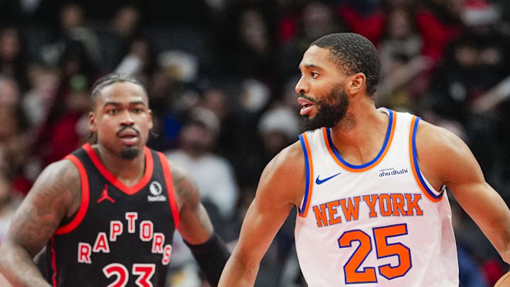New York Knicks guard Mikal Bridges handles the ball against Toronto Raptors forward Brandon Ingram. New York Knicks guard Mikal Bridges handles the ball against Toronto Raptors forward Brandon Ingram.