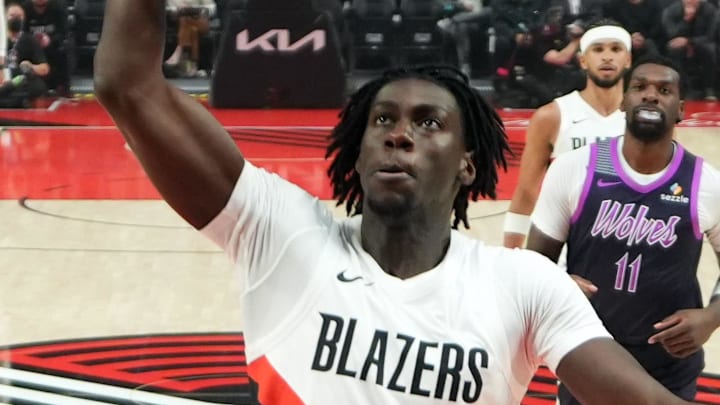 Portland Trail Blazers guard Sidy Cissoko goes up for a dunk during the first half. Portland Trail Blazers guard Sidy Cissoko goes up for a dunk during the first half.