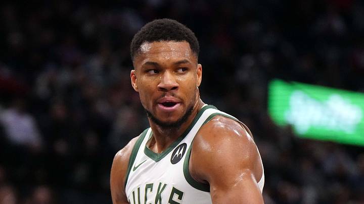 Jan 25, 2025; Inglewood, California, USA; Milwaukee Bucks forward Giannis Antetokounmpo (34) celebrates against the LA Clippers in the second half at Intuit Dome on January 25, 2025.