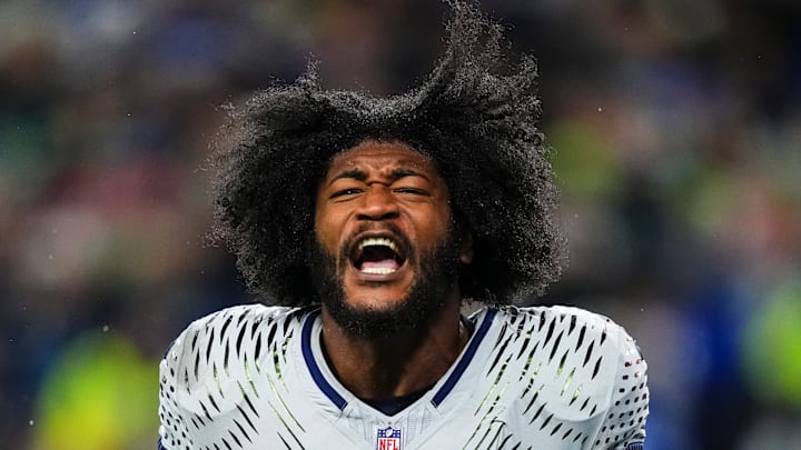 Ernest Jones of the Seattle Seahawks celebrates