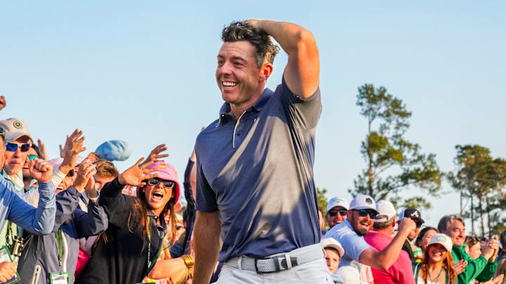 Rory McIlroy walks off the no. 18 green after winning a playoff during the final round of the Masters Tournament at Augusta National Golf Club in Augusta, Ga., on Sunday, April 13, 2025. Rory McIlroy walks off the no. 18 green after winning a playoff during the final round of the Masters Tournament at Augusta National Golf Club in Augusta, Ga., on Sunday, April 13, 2025.