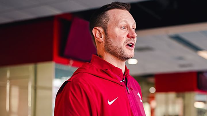 Arkansas Razorbacks coach Ryan Silverfield in first day on the job at the Smith Center in Fayetteville, Ark. Arkansas Razorbacks coach Ryan Silverfield in first day on the job at the Smith Center in Fayetteville, Ark.