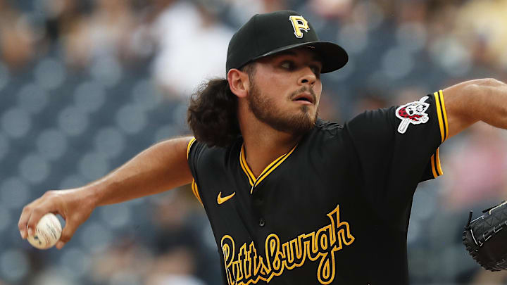Jun 4, 2024; Pittsburgh, Pennsylvania, USA; Pittsburgh Pirates starting pitcher Jared Jones (37) delivers a pitch against the Los Angeles Dodgers during the first inning at PNC Park. Mandatory Credit: Charles LeClaire-Imagn Images Jun 4, 2024; Pittsburgh, Pennsylvania, USA; Pittsburgh Pirates starting pitcher Jared Jones (37) delivers a pitch against the Los Angeles Dodgers during the first inning at PNC Park. Mandatory Credit: Charles LeClaire-Imagn Images