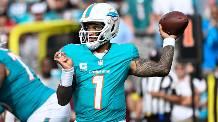 Miami Dolphins quarterback Tua Tagovailoa (1) has turned it around for fantasy football managers after a shaky Week 1 performance and is a top waiver wire addition heading into Week 6.