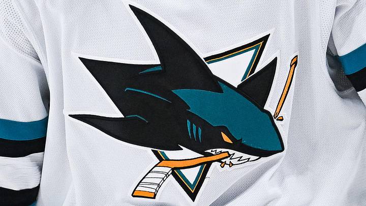 Nov 29, 2022; Montreal, Quebec, CAN; View of a San Jose Sharks logo on a jersey worn by a member of the team during the second period at Bell Centre. Nov 29, 2022; Montreal, Quebec, CAN; View of a San Jose Sharks logo on a jersey worn by a member of the team during the second period at Bell Centre.