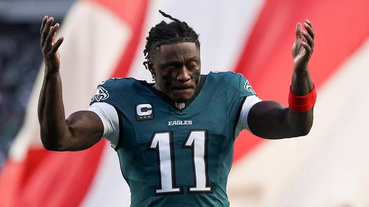 Jan 11, 2026; Philadelphia, PA, USA; Philadelphia Eagles wide receiver A.J. Brown (11) looks on prior to an NFC Wild Card Round game against the San Francisco 49ers at Lincoln Financial Field. Mandatory Credit: Bill Streicher-Imagn Images Jan 11, 2026; Philadelphia, PA, USA; Philadelphia Eagles wide receiver A.J. Brown (11) looks on prior to an NFC Wild Card Round game against the San Francisco 49ers at Lincoln Financial Field. Mandatory Credit: Bill Streicher-Imagn Images