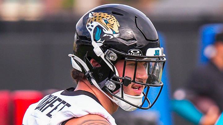 Jaguars defensive end Zach Durfee (58) warms up during the Jaguars’ fourth OTA of the year, Monday June 1, 2026 at the Miller Electric Center in Jacksonville, Fla. [Doug Engle/Florida Times-Union]