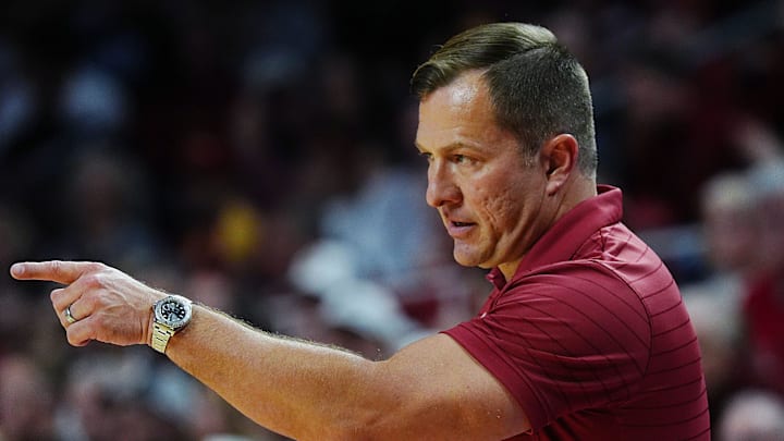 Iowa State Cyclones men's basketball head coach T.J. Otzelberger calls a play during the second half against Oklahoma State in the Big-12 men’s basketball on Jan. 10, 2026, at Hilton Coliseum in Ames, Iowa.