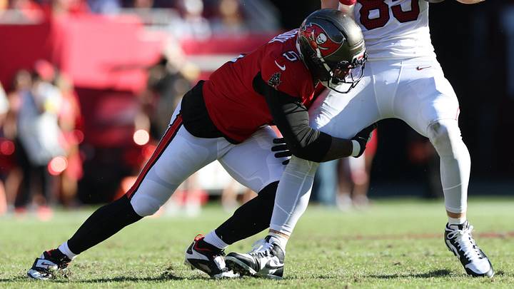Nov 30, 2025; Tampa, Florida, USA; Tampa Bay Buccaneers linebacker Haason Reddick (5) tackles Arizona Cardinals tight end Trey McBride (85) during the second half at Raymond James Stadium. Mandatory Credit: Nathan Ray Seebeck-Imagn Images Nov 30, 2025; Tampa, Florida, USA; Tampa Bay Buccaneers linebacker Haason Reddick (5) tackles Arizona Cardinals tight end Trey McBride (85) during the second half at Raymond James Stadium. Mandatory Credit: Nathan Ray Seebeck-Imagn Images