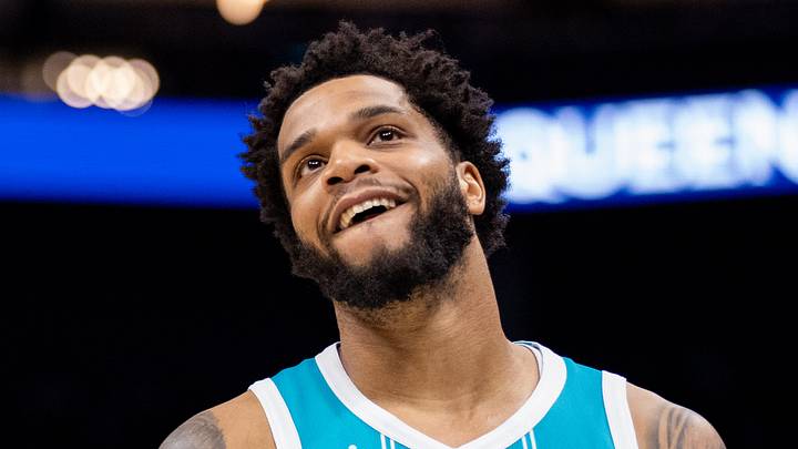 Charlotte Hornets forward Miles Bridges (0) reacts during the fourth quarter against the Brooklyn Nets at Spectrum Center on March 8, 2025. Charlotte Hornets forward Miles Bridges (0) reacts during the fourth quarter against the Brooklyn Nets at Spectrum Center on March 8, 2025.