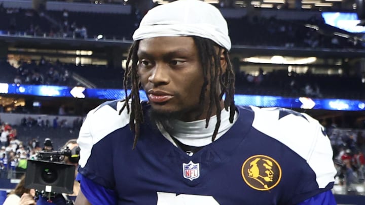 Nov 27, 2025; Arlington, Texas, USA; Dallas Cowboys wide receiver Ryan Flournoy (19) and Dallas Cowboys wide receiver George Pickens (3) celebrate by eating turkey after the game against the Kansas City Chiefs at AT&T Stadium. Nov 27, 2025; Arlington, Texas, USA; Dallas Cowboys wide receiver Ryan Flournoy (19) and Dallas Cowboys wide receiver George Pickens (3) celebrate by eating turkey after the game against the Kansas City Chiefs at AT&T Stadium.