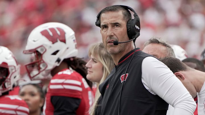 Wisconsin head coach Luke Fickell is shown during the third quarter of their game against Maryland Saturday, September 20, 2025 at Camp Randall Stadium in Madison, Wisconsin.