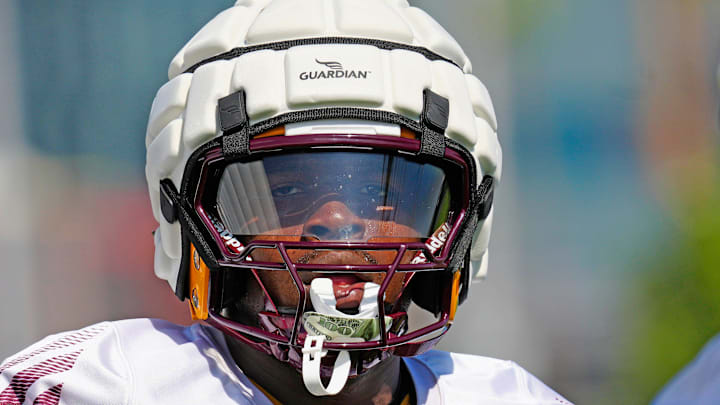 ASU defensive lineman J’Mond Tapp (14) watches during practice in Tempe on July 31, 2024.